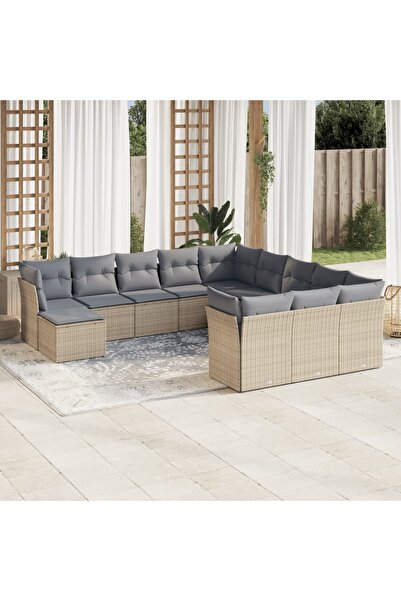 vidaxl Set canapele de gradina cu perne, 12 piese, bej, poliratan
