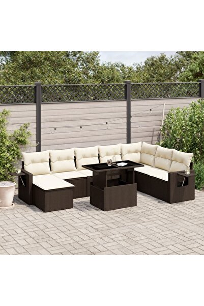 vidaxl Set canapele de gradina cu perne, 9 piese, maro, poliratan