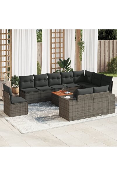 vidaxl Set canapele de gradina cu perne, 11 piese, gri, poliratan