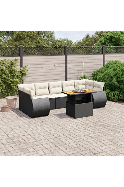 vidaxl Set mobilier de gradina cu perne, 8 piese, negru, poliratan