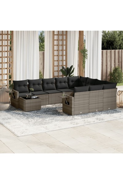 vidaxl Set canapele de gradina cu perne, 11 piese, gri, poliratan