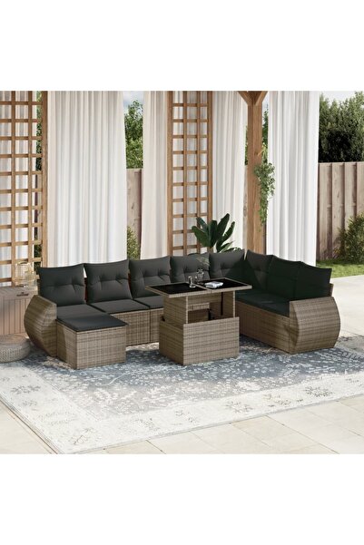 vidaxl Set canapele de gradina, 9 piese, cu perne, gri, poliratan