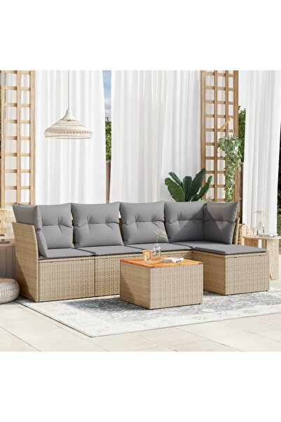 vidaxl Set canapele de gradina, 6 piese, cu perne, bej, poliratan