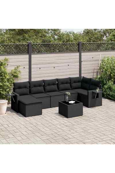 vidaxl Set mobilier de gradina cu perne, 8 piese, negru, poliratan