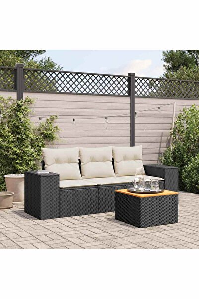 vidaxl Set mobilier de gradina cu perne, 4 piese, negru, poliratan