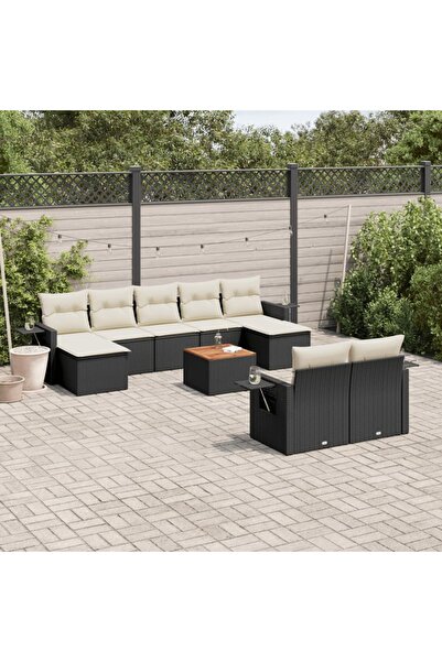 vidaxl Set canapele de gradina cu perne, 10 piese, negru, poliratan