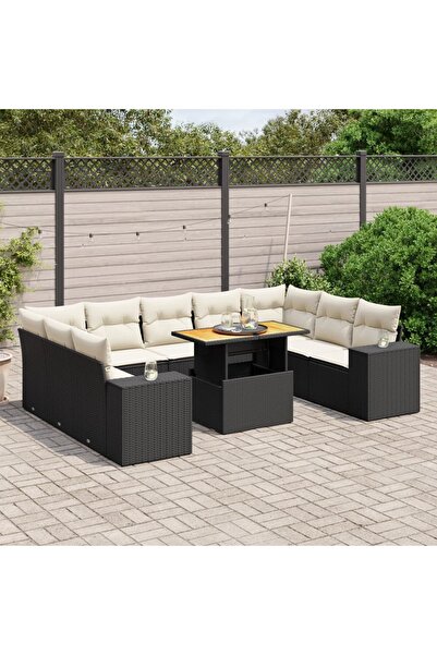 vidaxl Set canapele de gradina cu perne, 10 piese, negru, poliratan