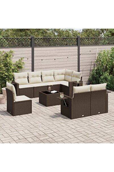 vidaxl Set canapele de gradina cu perne, 9 piese, maro, poliratan