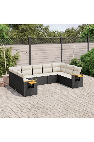vidaxl Set mobilier de gradina cu perne, 9 piese, negru, poliratan
