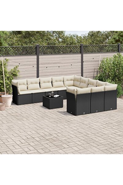 vidaxl Set canapele de gradina, 12 piese, cu perne, negru, poliratan