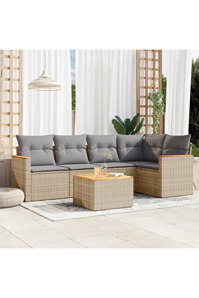 vidaxl Set canapele de gradina, 6 piese, cu perne, bej, poliratan