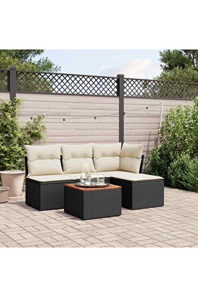 vidaxl Set mobilier de gradina cu perne, 5 piese, negru, poliratan