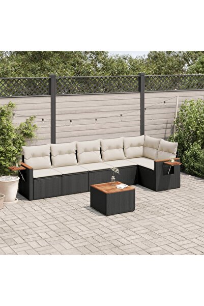 vidaxl Set canapele de gradina cu perne, 7 piese, negru, poliratan