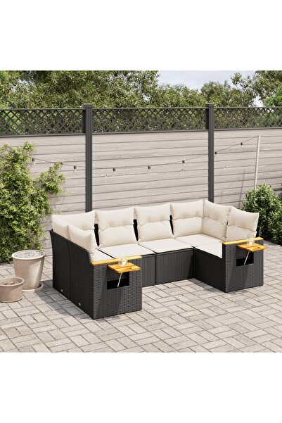 vidaxl Set mobilier de gradina cu perne, 6 piese, negru, poliratan