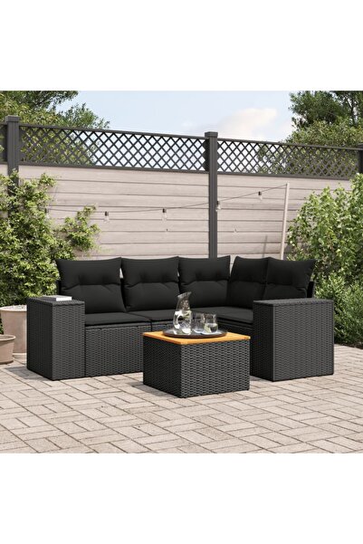 vidaxl Set mobilier de gradina cu perne, 5 piese, negru, poliratan