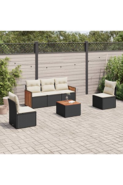 vidaxl Set mobilier de gradina cu perne, 6 piese, negru, poliratan