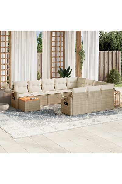 vidaxl Set canapele de gradina cu perne, 11 piese, bej, poliratan