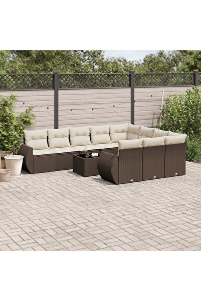 vidaxl Set canapele de gradina cu perne, 11 piese, maro, poliratan
