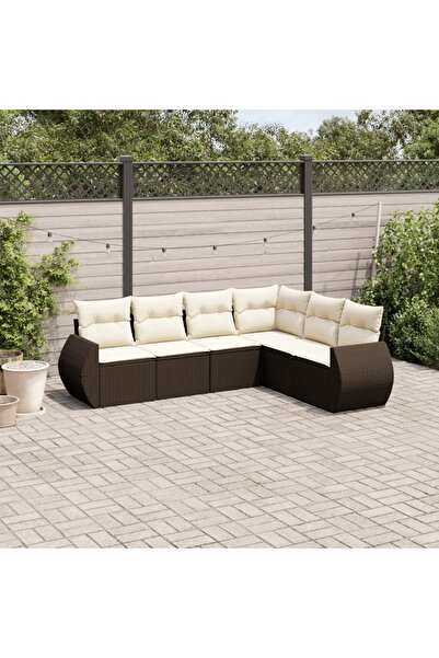 vidaxl Set canapele de gradina cu perne, 6 piese, maro, poliratan