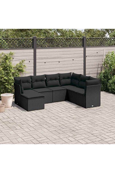 vidaxl Set canapele de gradina cu perne, 7 piese, negru, poliratan