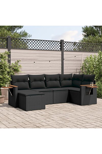 vidaxl Set mobilier de gradina cu perne, 6 piese, negru, poliratan