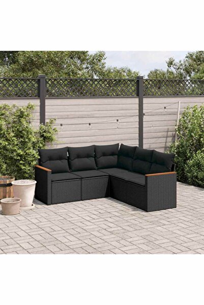 vidaxl Set mobilier de gradina cu perne, 5 piese, negru, poliratan