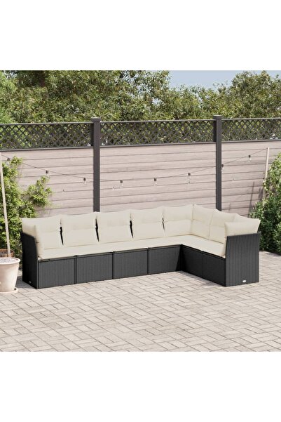 vidaxl Set canapele de gradina cu perne, 7 piese, negru, poliratan