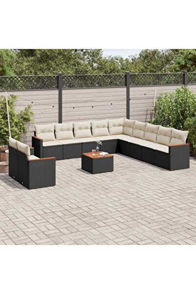 vidaxl Set canapele de gradina, 12 piese, cu perne, negru, poliratan