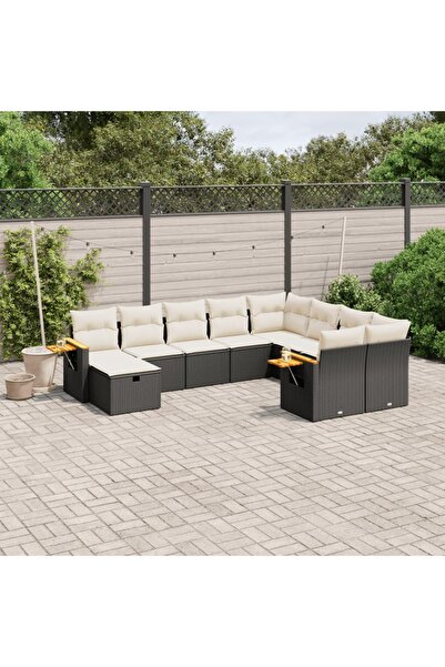 vidaxl Set canapele de gradina cu perne, 10 piese, negru, poliratan