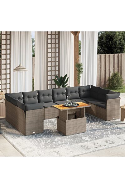vidaxl Set canapele de gradina cu perne, 11 piese, gri, poliratan