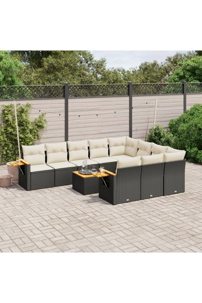 vidaxl Set canapele de gradina cu perne, 11 piese, negru, poliratan