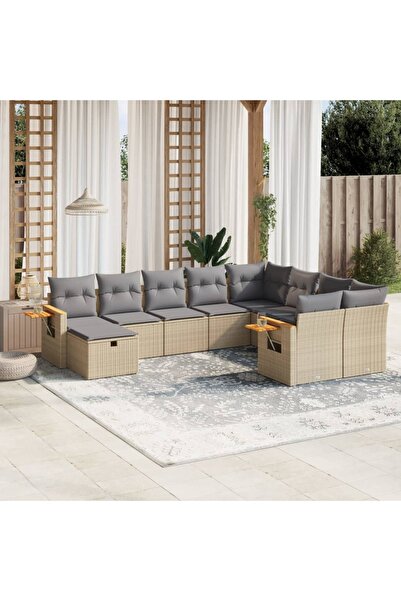 vidaxl Set canapele de gradina cu perne, 10 piese, bej, poliratan