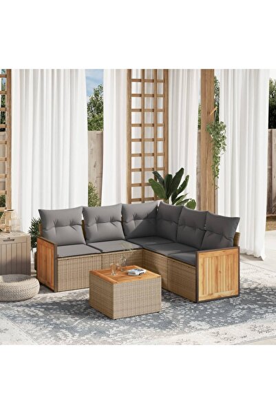 vidaxl Set canapele de gradina cu perne, 6 piese, bej, poliratan
