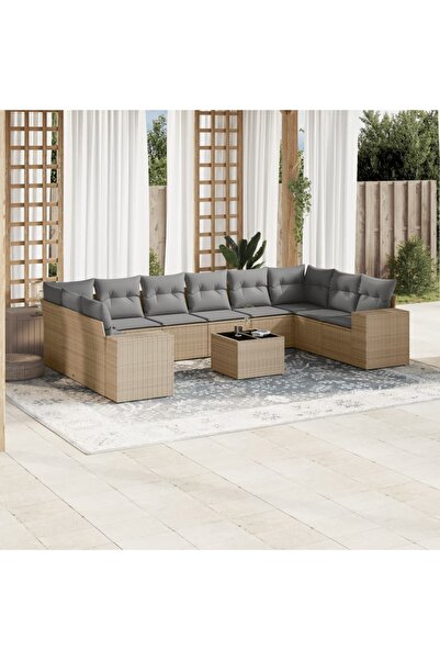 vidaxl Set canapele de gradina cu perne, 11 piese, bej, poliratan