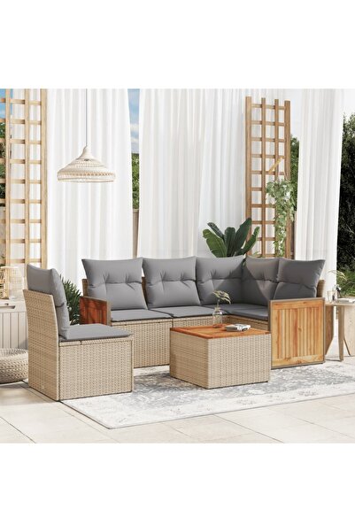 vidaxl Set canapele de gradina cu perne, 6 piese, bej, poliratan