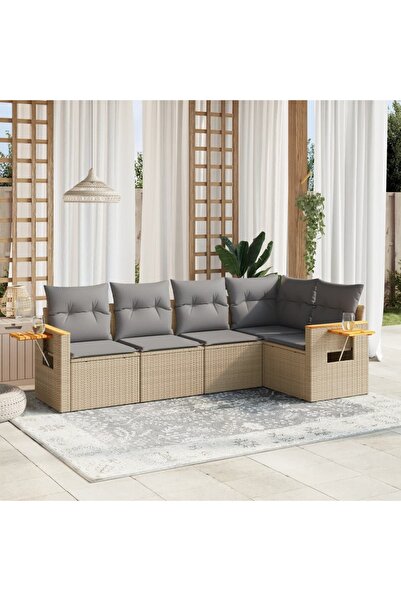 vidaxl Set canapele de gradina cu perne, 5 piese, bej, poliratan