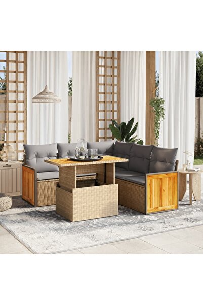 vidaxl Set canapele de gradina cu perne, 6 piese, bej, poliratan