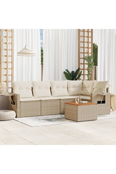 vidaxl Set canapele de gradina cu perne, 6 piese, bej, poliratan