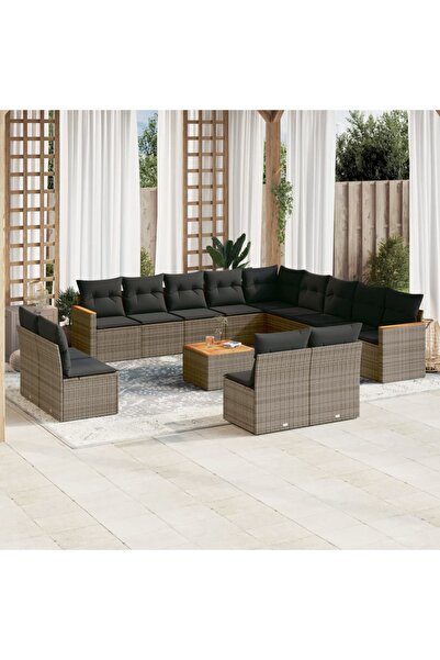 vidaxl Set mobilier de gradina cu perne, 14 piese, gri, poliratan