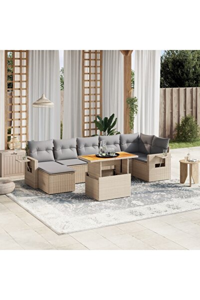 vidaxl Set canapele de gradina, 8 piese, cu perne, bej, poliratan
