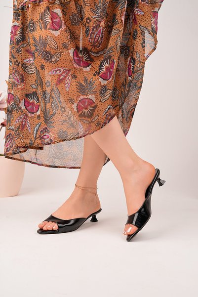 ALFHA Women's Black Short Heeled Slippers Stylish Comfortable Daily Evening Dress Summer Minimal Kitten 3 cm 52