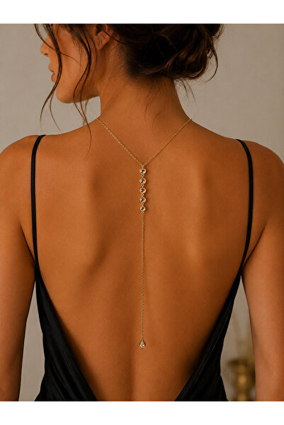 Selay Accessory Gold Taş Detaylı Sırt Kolyesi
