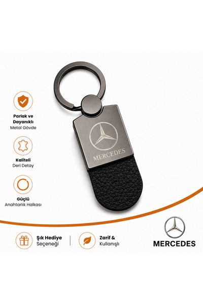 Savek Breloc auto cu logo Mercedes, metalic lucios, logo reversibil, 9cm x 2,...