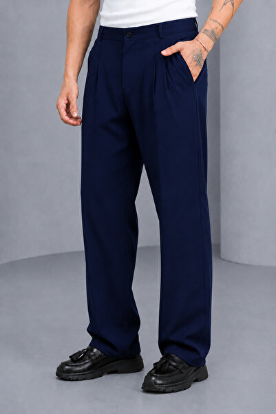 Montivo Men's Navy Blue Modal Fabric Wide Leg Comfortable Fit Pleated Premium...