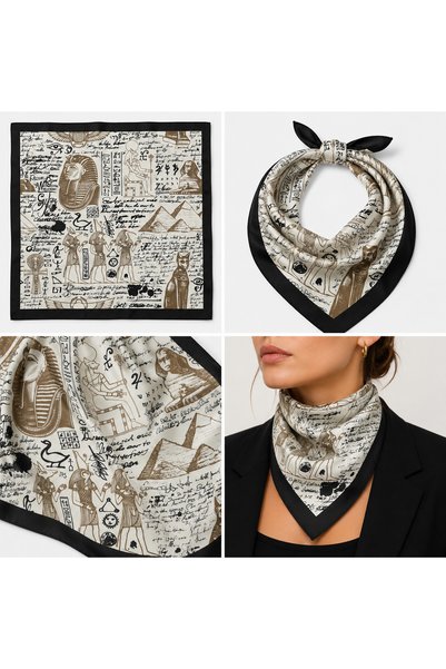 IŞIKTAŞ COLLECTİON Egyptian Motif Pattern Bandana Scarf 50*50 cm