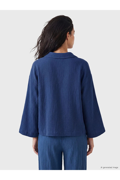 LC Waikiki Blue Oversize Women's Muslin Shirt