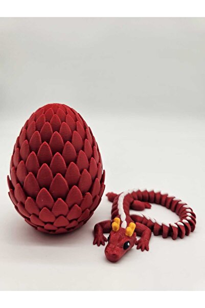 OEM Dragon Articulat cu Ou - Jucarie Flexibila 20cm Lungime - Rosu