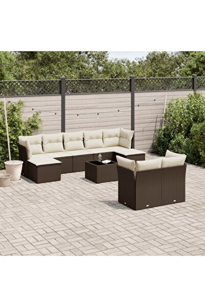 vidaxl Garden sofa set with cushions, 10 pieces, brown, polyrattan