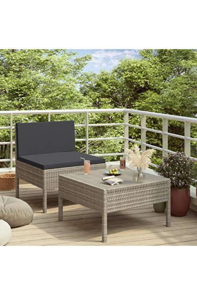 vidaxl Set mobilier de gradina cu perne, 2 piese, gri, poliratan