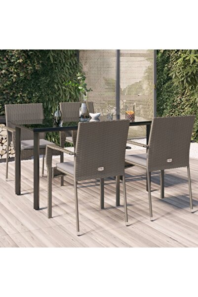 vidaxl Set mobilier gradina cu perne, 5 piese, negru È™i gri, poliratan